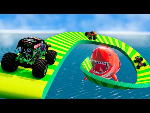 MONSTER TRUCKS VS MEGALODON - BeamNG Monster Truck Crashes