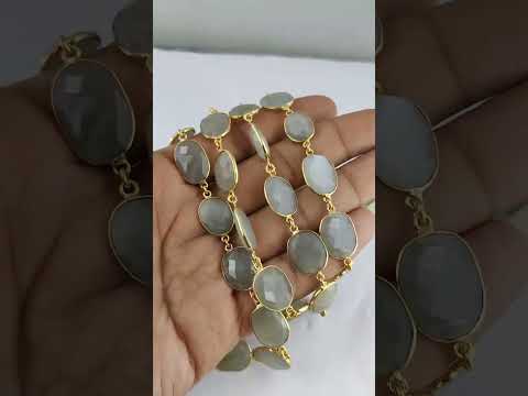 Chains grey moonstone gold plated bezel connector chain, for...
