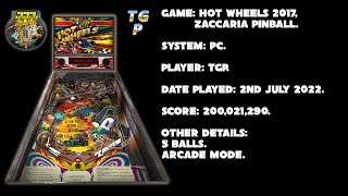 Hot Wheels 2017 - Zaccaria Pinball - Arcade mode, 5 balls - 200,021,290 points.