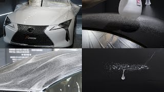 カーコーティング専門店がLEXUS LC500の幌ルーフをコーティングで超撥水にしていく