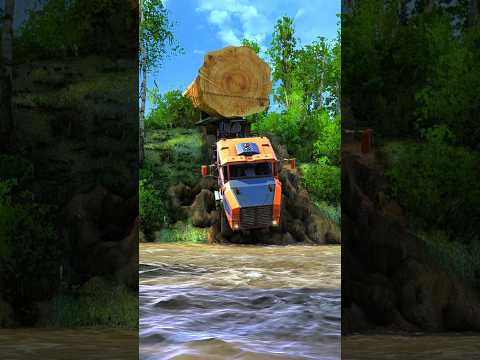 one log too heavy: an orange truck tips over the cliff into the raging river 🌊🪵🚛