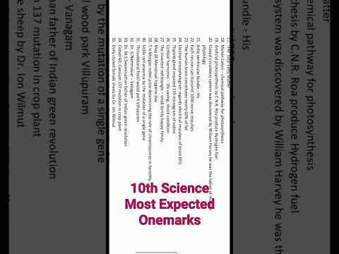10th Science One Marks