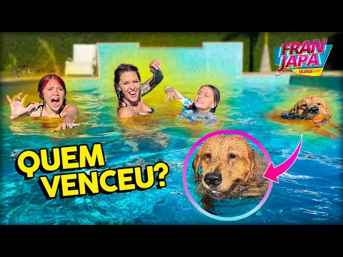 COMPETIÇÃO NA PISCINA COM MEU CACHORRO ! QUEM GANHOU ??  - Fran Japa