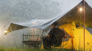 AMAZING CAMPING IN SUPER HEAVY RAINSTORM‼️Setting Up a Tent Facing a Rainstorm⛈️ Long DOWNPOUR[ASMR]
