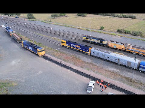 2MA8 The Overland Passenger Train Passes SSR / ARTC Ballast Train (6/11/2023) - PoathTV Railways