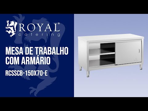 vídeo - Mesa de trabalho com armário em aço inoxidável - ECO - 150 x 70 cm - 600 kg - Royal Catering