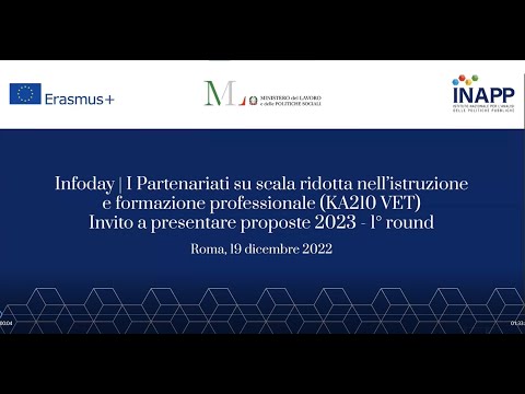 19.12.22 - Infoday “I Partenariati su scala ridotta nell’istruzione e formazione professionale"