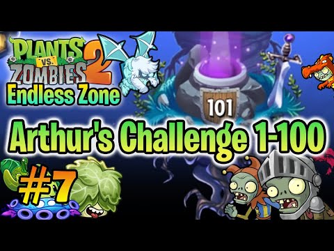 PvZ 2 "Endless Zone" #7: Arthur's Challenge 1-100 (without lawn mower & leveled up plants)