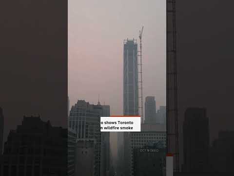 Video Thumbnail: Drone video shows Toronto shrouded in wildfire smoke