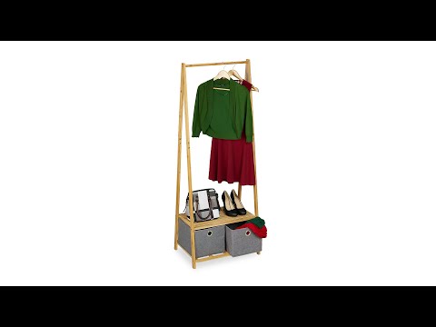 Bambus Kleiderständer mit Stoffboxen Braun - Grau - Bambus - Textil - 60 x 160 x 44 cm