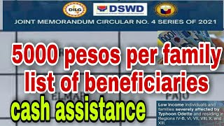 listahan ng mga benepisyaryo sa 5000 pesos per family from the national government