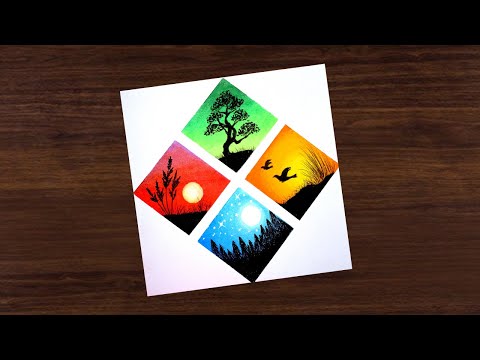 4 types of scenery drawing with oil pastels || Easy oil pastel drawing for beginners - step by step
