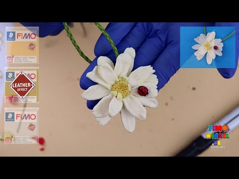 DIY Camille flower pendant from Fimo Leather. Flexi petals. Tips&Tricks. NL-EN polymer clay tutorial