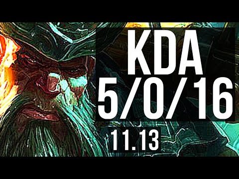 GANGPLANK vs NOCTURNE (TOP) | 5/0/16, 300+ games | KR Diamond | v11.13