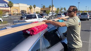 How to tie down 2x4s without a roof rack.