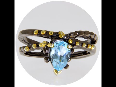 Inel Argint 925 Rodiat Negru Accente Aurii Topaz Natural - Contrast Modern