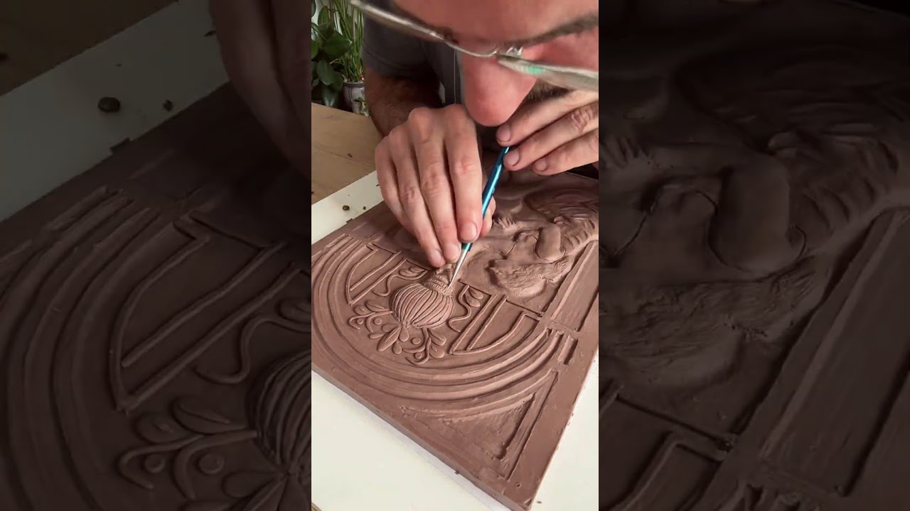 Bas relief, adding art nouveau ornaments and details #ceramics #pottery #art #reliefcarving