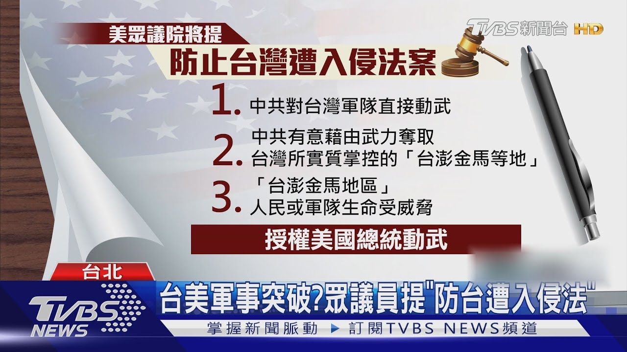美眾議員將提案 列三點準則「動武護台」