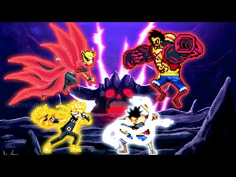 Naruto Rikudou & Naruto Baryon Mode V1 VS Luffy Snakeman V4 & Luffy Gear 4 in Jump Force Mugen