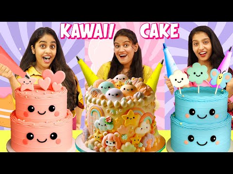 2 LAYER KAWAII CAKE DECORATING CHALLENGE 🤩 | വാശിയേറിയ കവായ് കേക്ക് ചലഞ്ച് | PULLOTHI