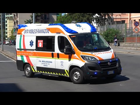 [14 FRONT LIGHTS!] Ambulanza Pubblica Assistenza Molassana // Genova ambulance responding with WAIL