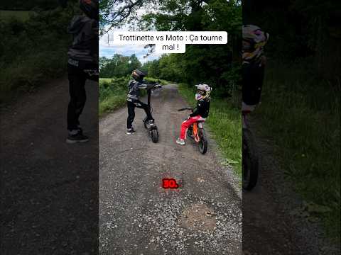 Trotinette VS Moto : Ça tourne mal 😱 #moto #automobile #papaetlili #motocross #adrénaline #trot