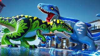 T-Rex BUCK vs Big BLUE Raptor no LEGO Jurassic World