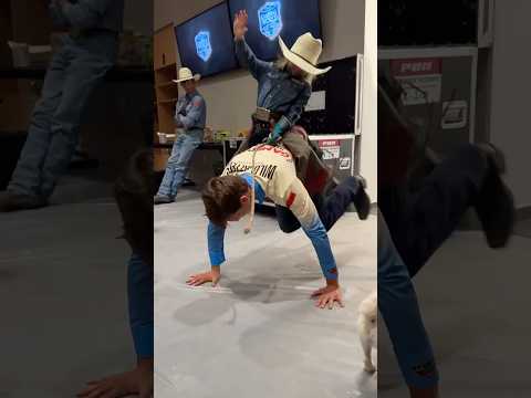 When your dad’s riders double as your practice bulls 😂 #pbr #bullriding #rodeo