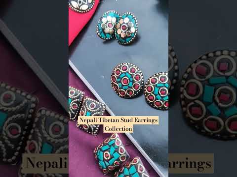 Contemporary golden handcrafted nepali tibetan stud earrings