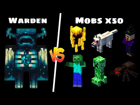 Warden vs mobs 1v50 - Warden vs mobs x50 - Zombies, Ceepers, Witches, Infrites, Wolves in Minecraft