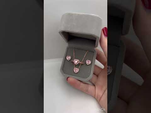 Подарок девушке Набор с цирконами "Розовый топаз сердце" колье серьги кольцо серебро с позолотой в коробочке - фото 1 - id-p2470573882