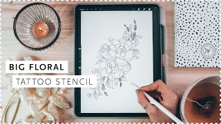 iPad Blumen Tattoo Vorlage malen | Big Floral Fineline Stencil Procreate Tutorial