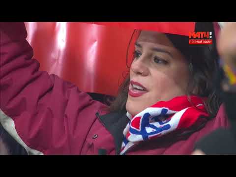 Fans sing the anthem. Atletico de Madrid fans performance Wanda Metropolitano
