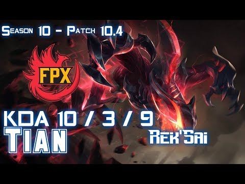 FPX Tian REK'SAI vs LEE SIN Jungle - Patch 10.4 KR Ranked