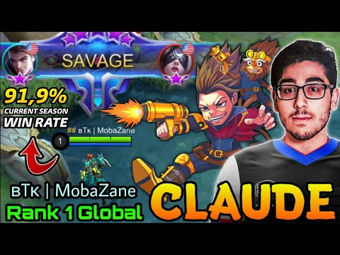 SAVAGE! Claude 91,9% Current Win Rate Double Gameplay - Top 1 Global Claude by ʙTᴋ | MobaZane - MLBB