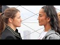 KATIE TAYLOR & AMANDA SERRANO STARE EACH OTHER DOWN IN 1ST FACE OFF ON TOP OF EMPIRE STATE BUILDING