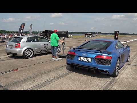 950HP Audi S3 8L R30 Turbo DSG vs Audi R8 V10 Plus
