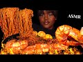 ASMR 2X SPICY NOODLES TIGER PRAWNS MUKBANG Seafood Boil No Talking Eating Sounds Vikky ASMR