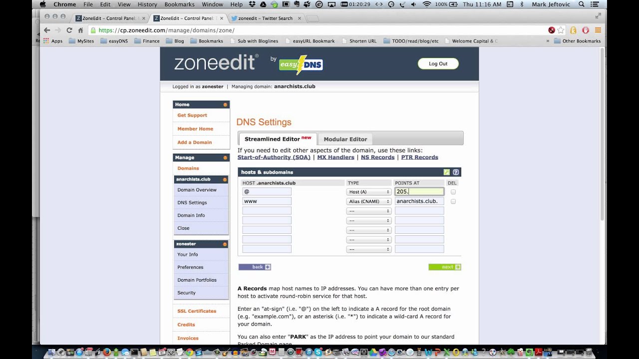 ZoneEdit: Set Up DNS