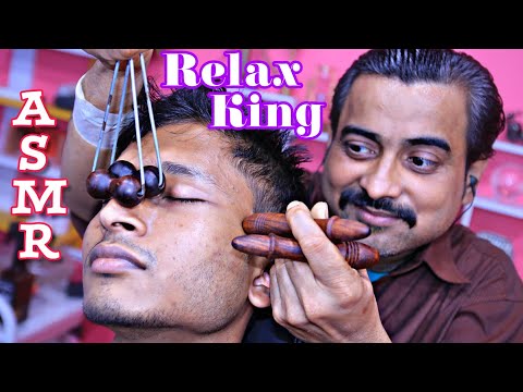 ASMR Relax king head massage with wooden tools and neck crack - ear crack | indian barber asmr