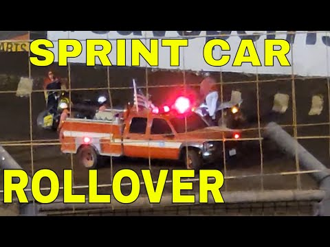 SPRINT CAR FLIPS end over end UP into the High fence Slow Mo Perris Speedway 9-17-2022