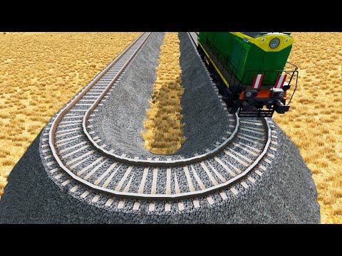 Trains vs Sharp Turn Railway - BeamNG.Drive