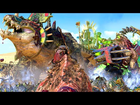 CHAOS DWARFS and SKAVEN vs LIZARDMEN and TOMB KINGS - Massive Warhammer TotalWar cinematic battle