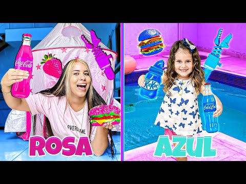 24 HORAS COMENDO COMIDA ROSA VS AZUL COM MINHA IRMÃZINHA DE 3 ANOS!