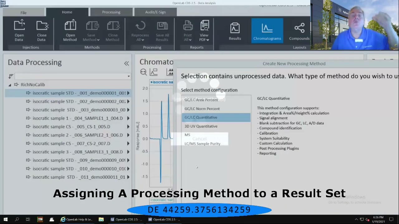 OpenLab CDS Data Analysis   Assigning A Processing Method to a Result Set   DE 44259 3756134259