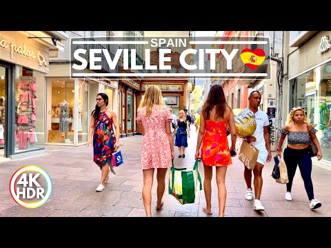 Seville Spain, Summer Walk in Andalucia July 2022, Sevilla City Walking Tour in 4K-HDR