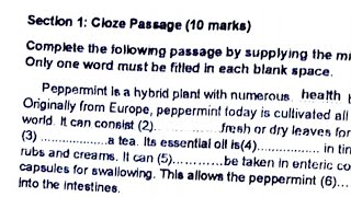 English paper 2-Cloze passage [Peppermint] answering  part A