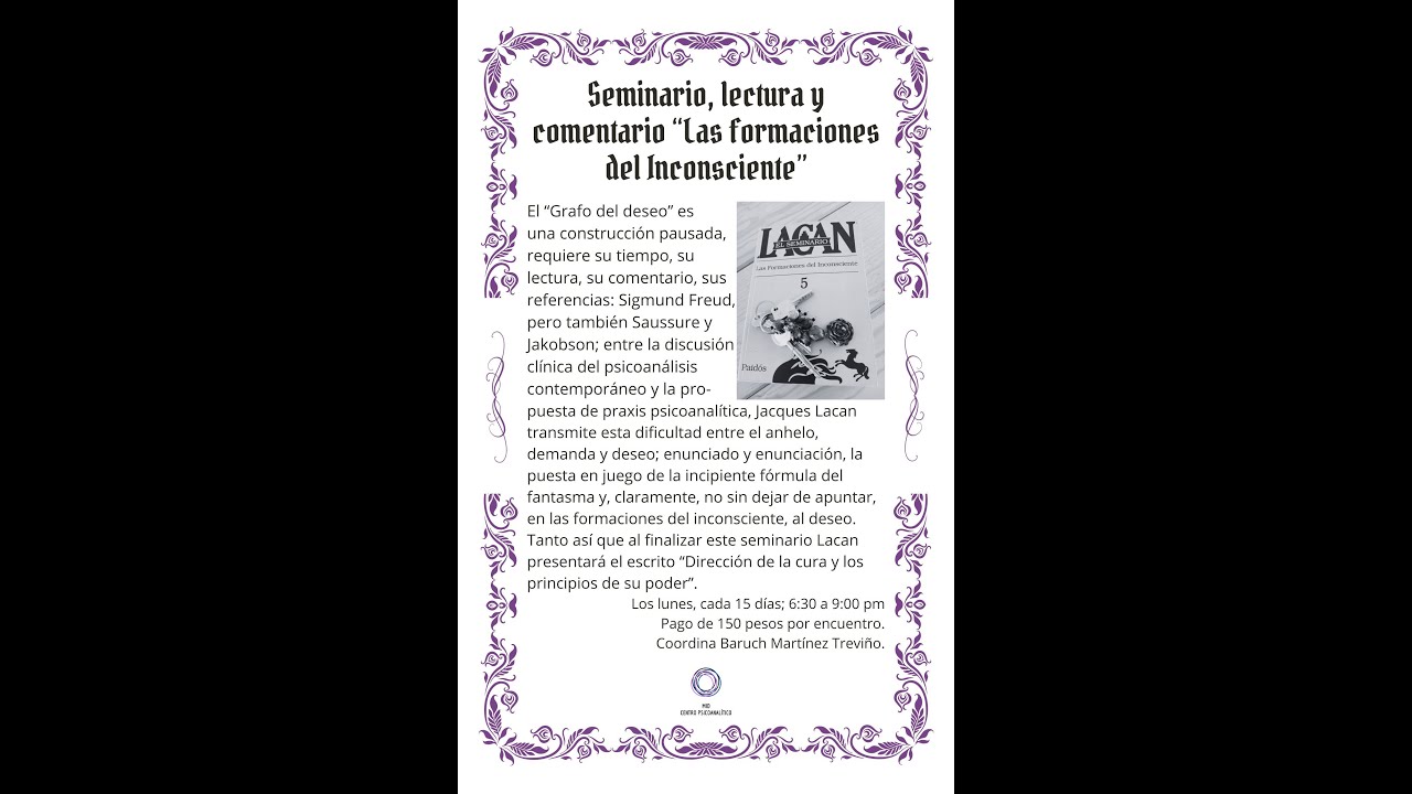1er encuentro: Seminario "Las formaciones del inconsciente" Jacques Lacan.