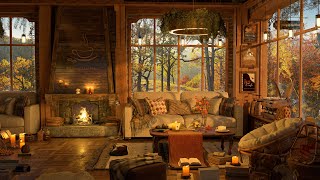 Rainy Day at 4K Cozy Coffee Shop 🍁Smooth Piano Jazz Music for Relaxing, Studying, Sleeping
