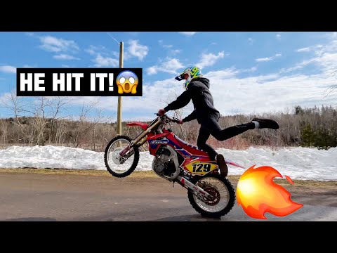 CRF450 DUAL YOSHIMURA WHEELIES + SNOW #crf450r #revlimiter